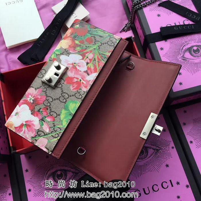 GUCCI古馳 歐洲正品原單 padlock系列 最新二折款 爆款鏈條皮夾 453506 紅花深粉皮 WTG1189